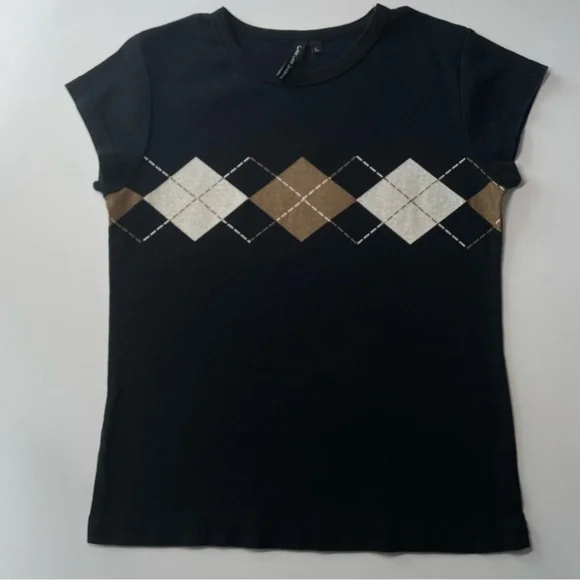 Black argyle baby tee - Picture 1 of 4